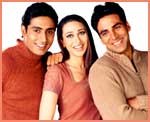 A still from Haan Maine Bhi Pyaar Kiya -- Abhishek, Karisma, Akshay