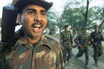 An Indian soldier shouts instructions during a military drill near the Indo-Pakistan border. Reuters/Arko Datta