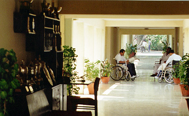 Relaxing in the corridor